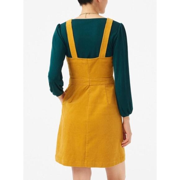 J Crew mustard yellow corduroy overall jumper dress pinafore button front sz 6 - Picture 2 of 6